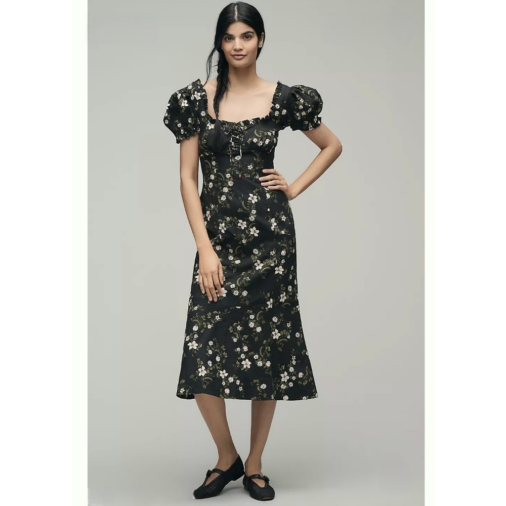 NWT Anthropologie Dress Floral Midi Linen Size Medium - Picture 14 of 14